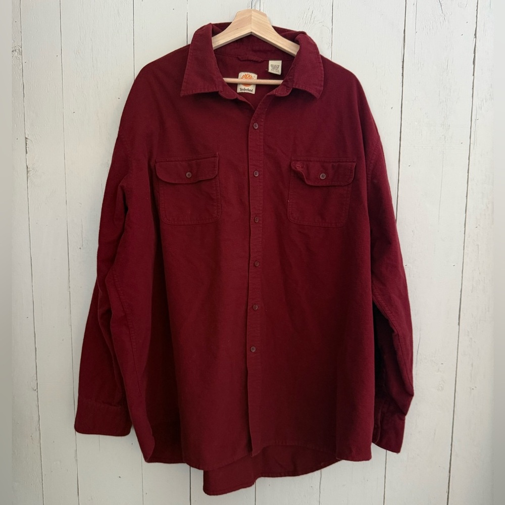 Timberland Men’s Dark Red Long Sleeve Button Down Flannel